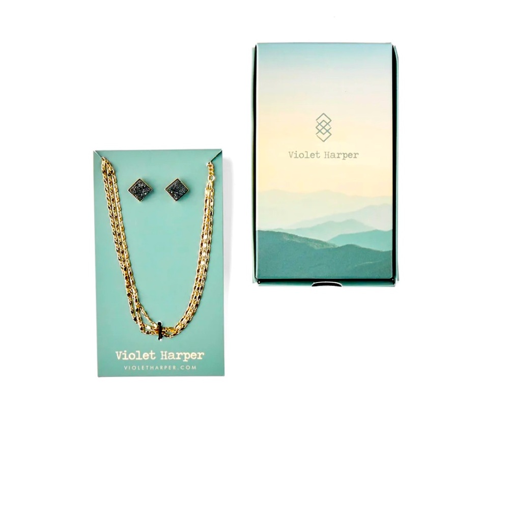 Violet Harper Isla layered necklace and Druzy earrings‎ set